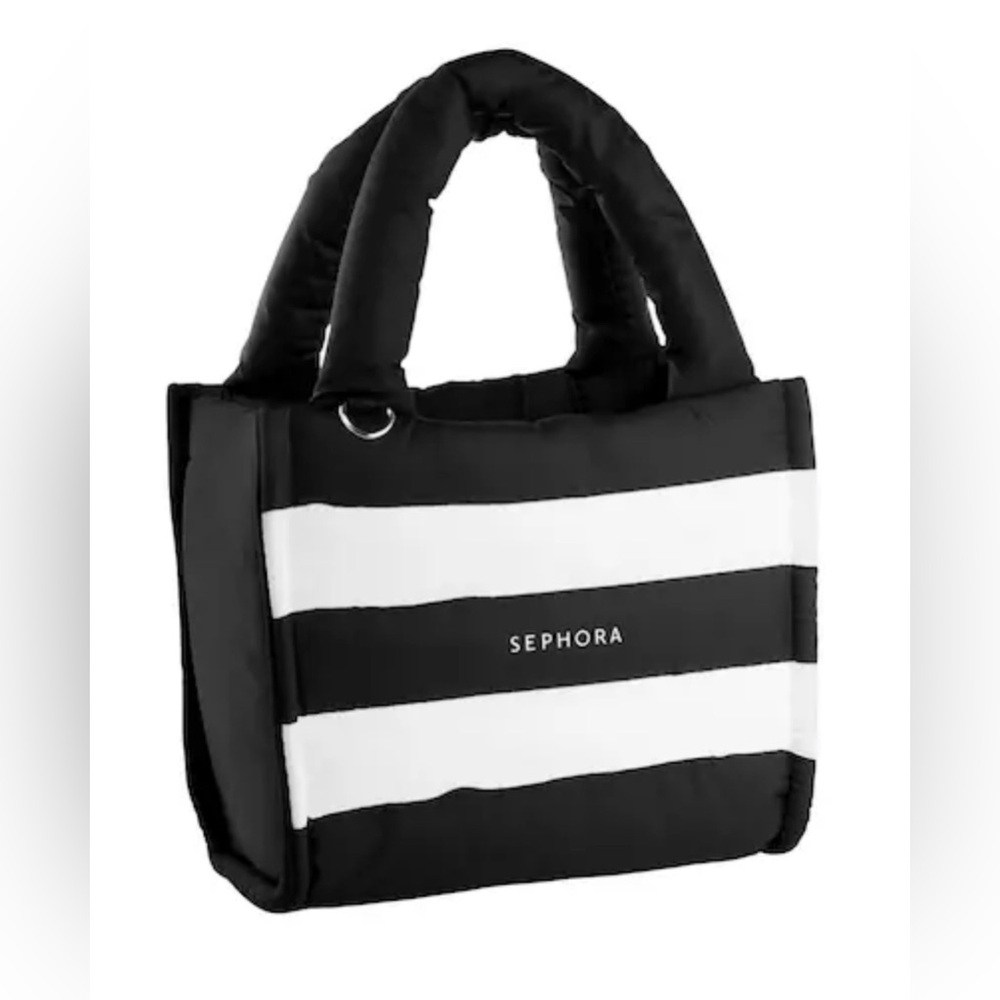 Sephora Black and White Striped Puffy Tote Small Bag